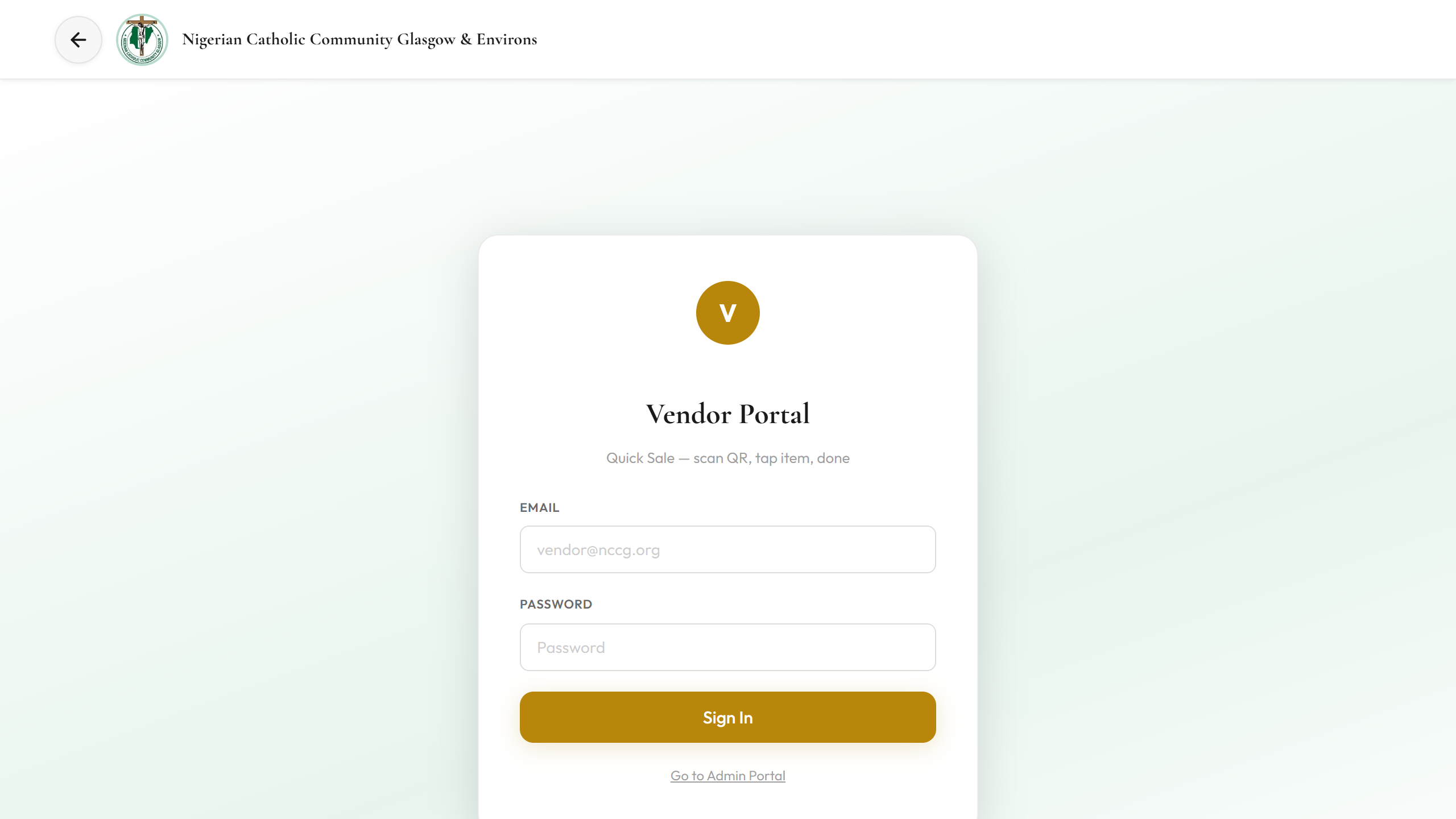 Vendor portal login